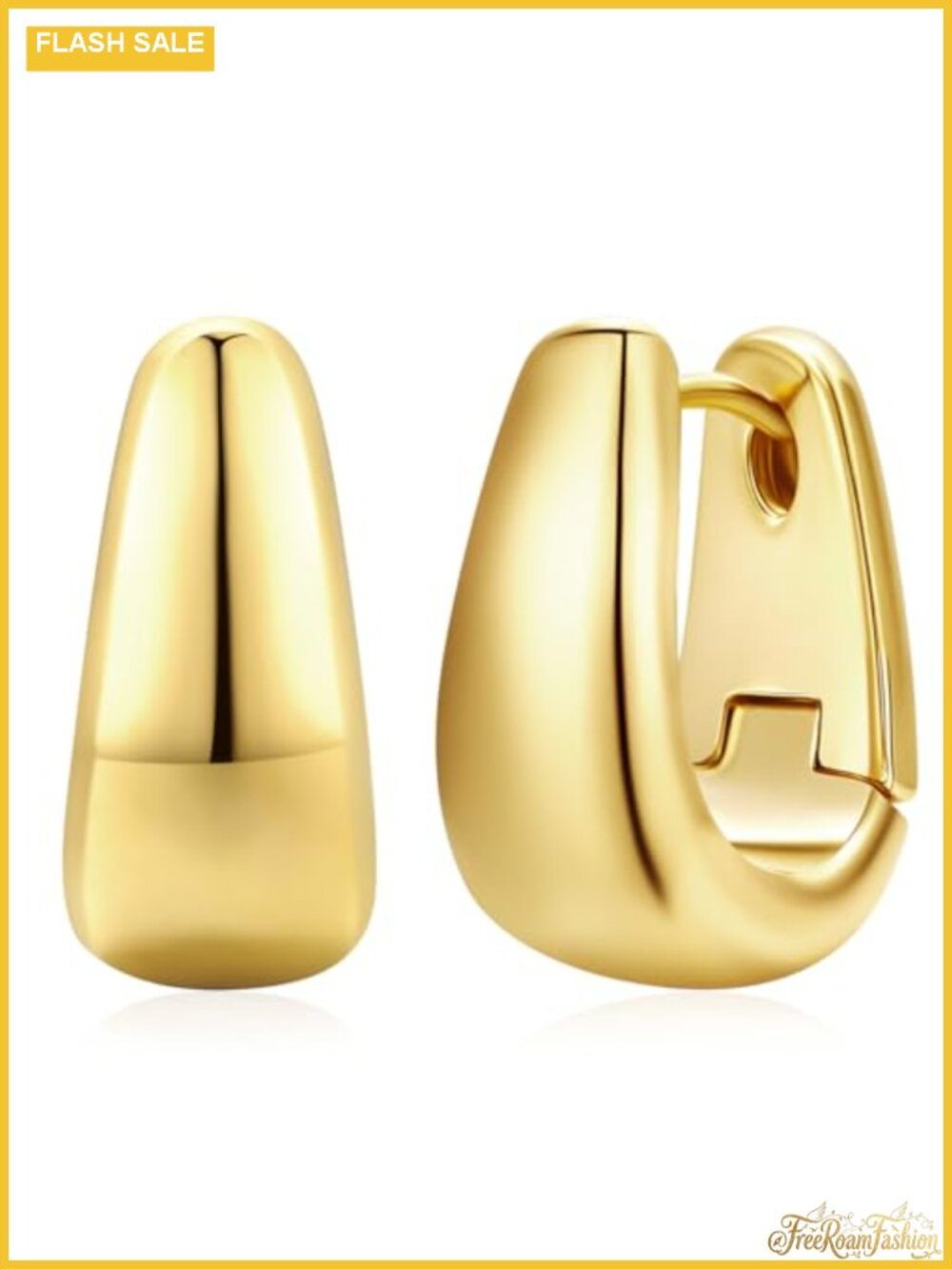Chunky Oval Hoop Earrings 14k Real Gold Plated 925 Sterling Silver Posts